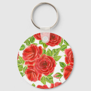 Red roses watercolor seamless pattern key ring