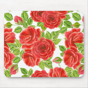 Red roses watercolor seamless pattern mouse pad