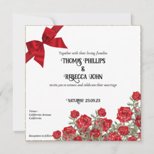 Red Roses Watercolor Vintage Wedding Invitation