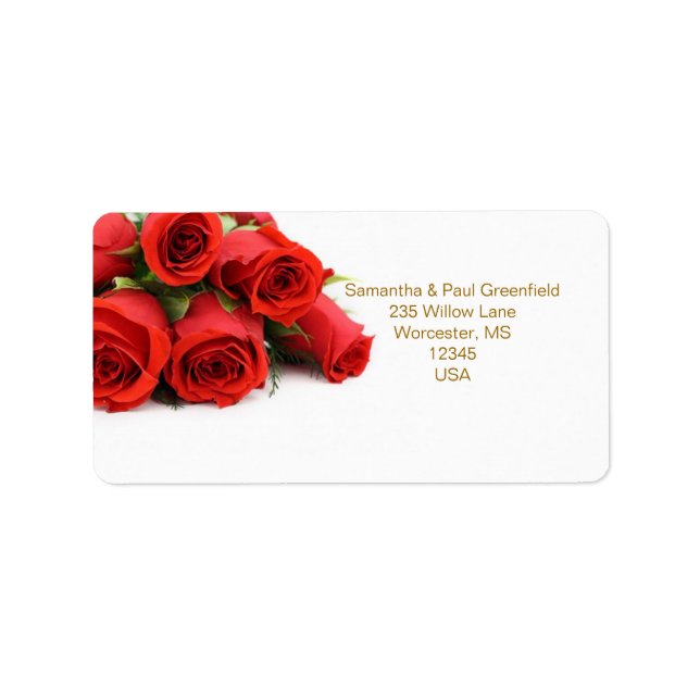 Red roses Wedding Address Avery Label (Front)