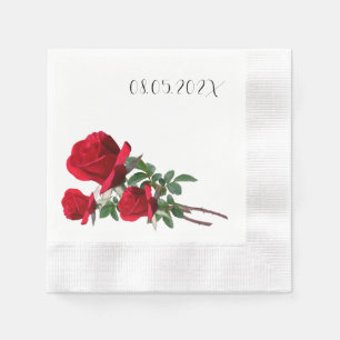 Red Roses Wedding Date Napkins
