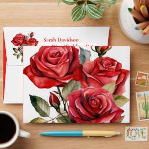 Red Roses Wedding Envelope