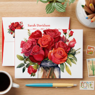 Red Roses Wedding Envelope