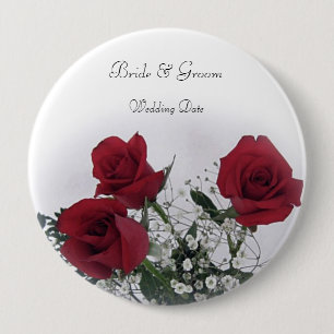Red Roses Wedding Favour 10 Cm Round Badge