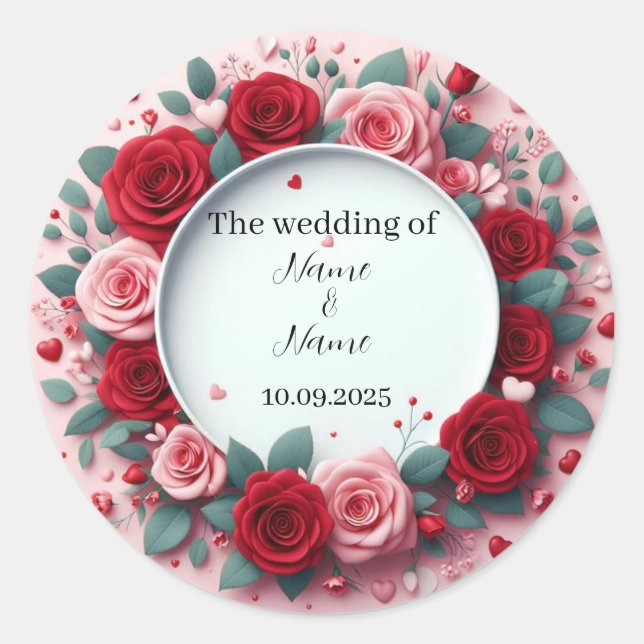 Red roses wedding flavour stickers  (Front)