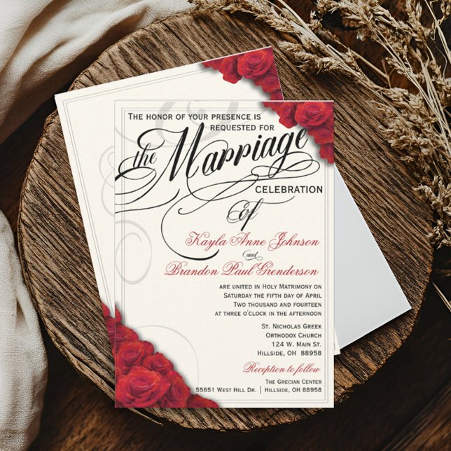 Red Roses Wedding Invitation (Red Roses Classically Beautiful Script Wedding Invitation )