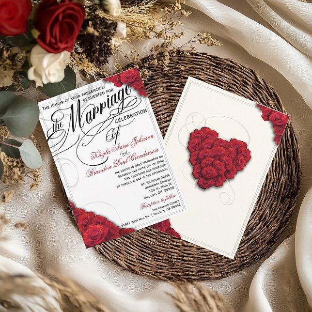 Red Roses Wedding Invitation changeable background (Elegant Red Rose Script Wedding Invitation)