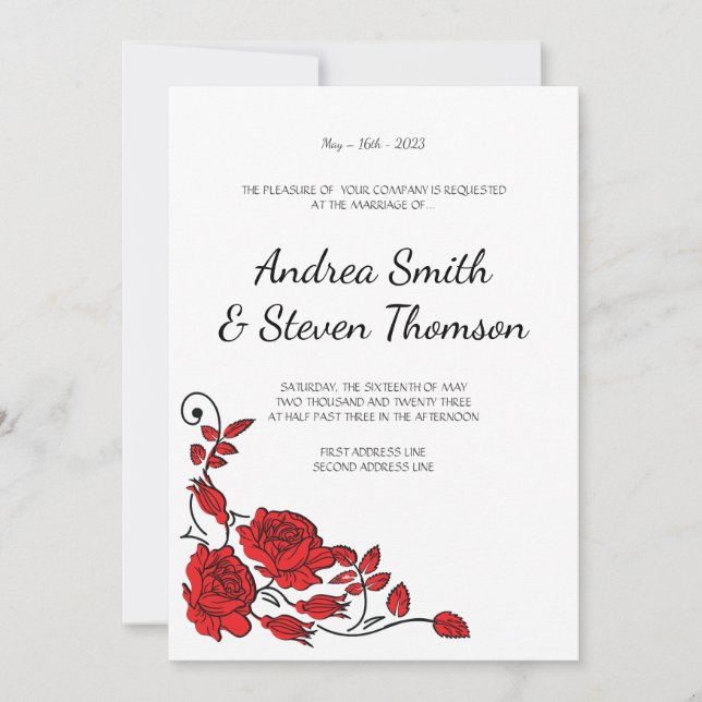 Red Roses Wedding Invitation. Floral Invitation (Front)