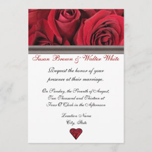 Red Roses Wedding Invitation With Black Ribbon