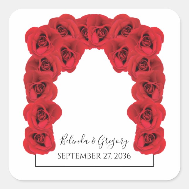Red Roses Wedding Square Sticker (Front)