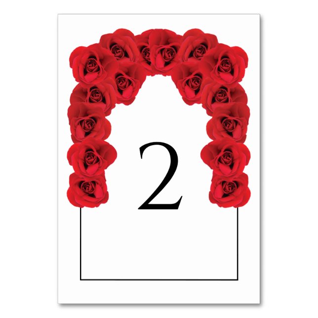 Red Roses Wedding Table Number Card (Back)