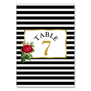 Red Roses Wedding Table Number Card