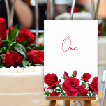 Red Roses Wedding Table Number Written Cards<br><div class="desc">Red roses table number cards with number written out in thin, red script with space for all numbers. If your tables go into double digits put the wording over each other with "twenty", return, "three" as an example. Realistic red roses make a pretty border at the bottom of these white...</div>