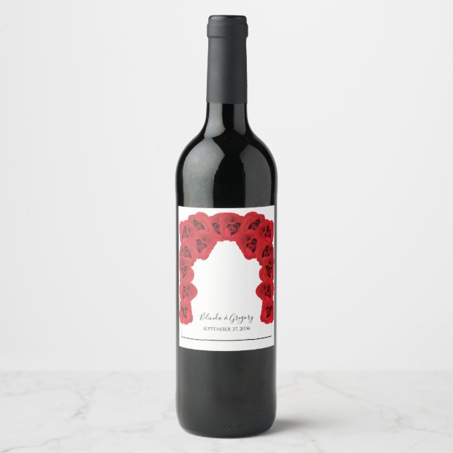 Red Roses Wedding  Wine Label (Front)