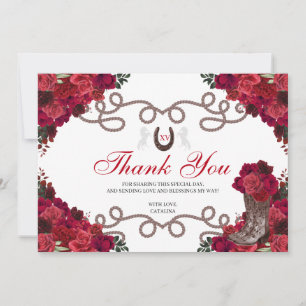 Red Roses Western Charra Quinceanera Thank You Card
