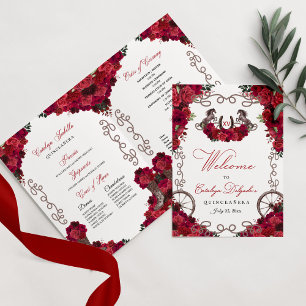 Red Roses Western Charro Quinceañera Program Invitation