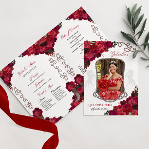 Red Roses Western Charro Quinceañera Program Invitation