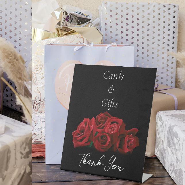 Red Roses White Black Elegance Cards & Gifts  Pedestal Sign (Creator Uploaded)