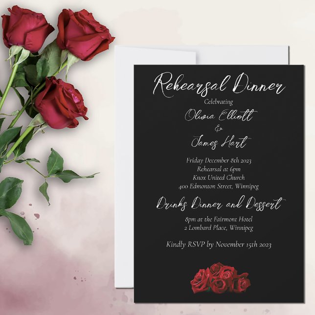 Red Roses White Black Elegance Timeless  Invitation (Creator Uploaded)