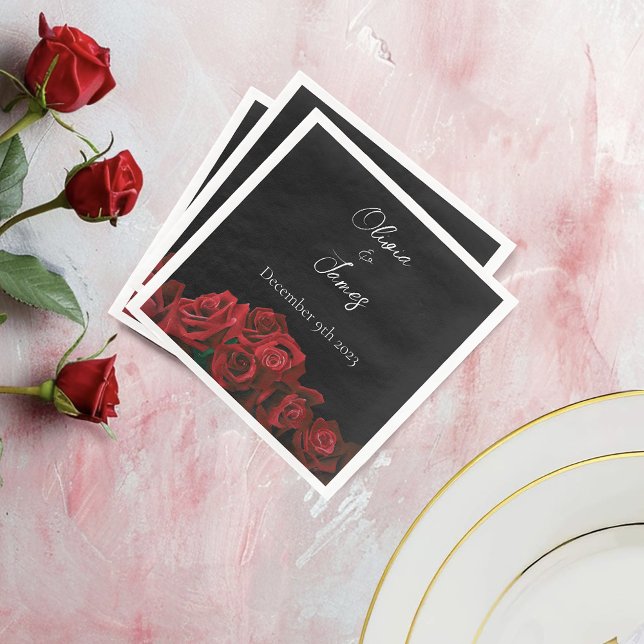 Red Roses White Black Elegance Timeless Napkin (Creator Uploaded)