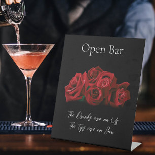 Red Roses White Black Elegance Timeless Open Bar Pedestal Sign
