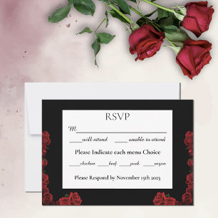 Red Roses White Black Elegance Timeless RSVP Card