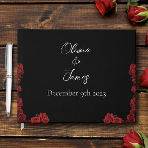 Red Roses White Black Elegance Timeless Wedding Guest Book
