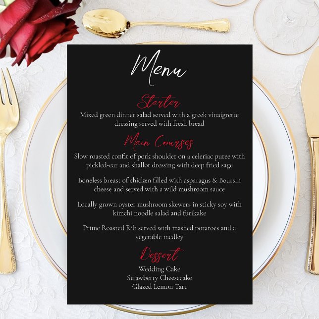 Red Roses White Black Elegance Timeless Wedding Menu (Creator Uploaded)