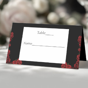 Red Roses White Black Elegance Timeless Wedding  Place Card