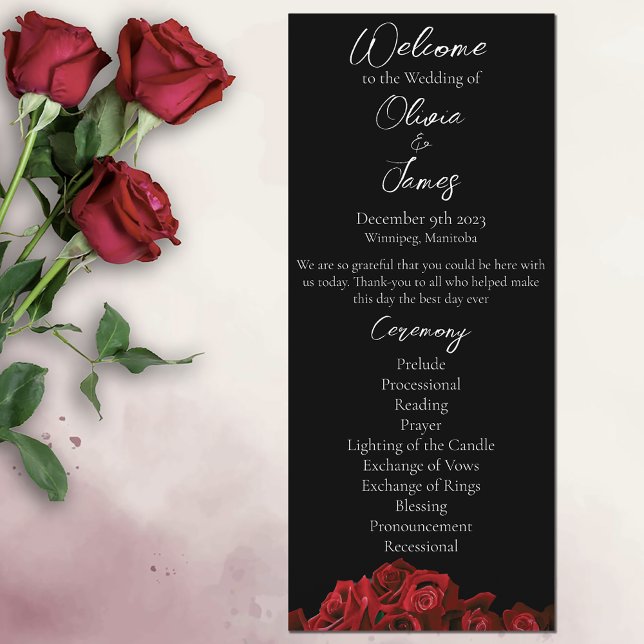 Red Roses White Black Elegance Timeless Wedding Programme (Creator Uploaded)