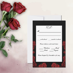 Red Roses White Black Elegance Timeless Wedding  RSVP Card