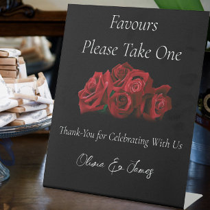 Red Roses White Black Pedestal Sign