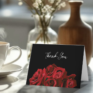 Red Roses White Black Thank You Card