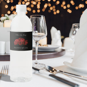 Red Roses White Black Water Bottle Label