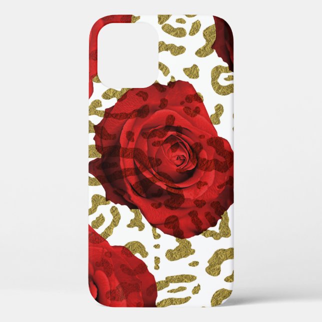 Red Roses White Gold Cheetah Leopard Animal Print Case-Mate iPhone Case (Back)