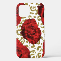 Red Roses White Gold Cheetah Leopard Animal Print