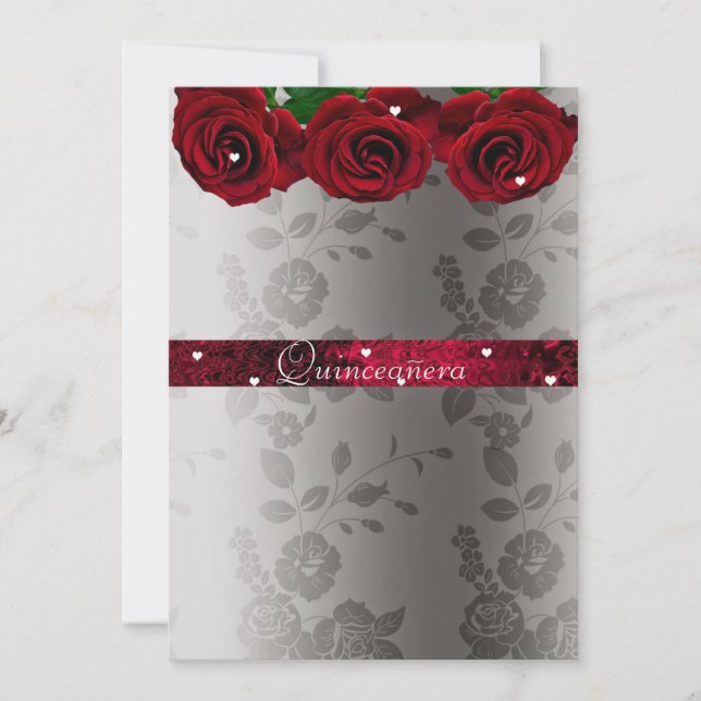 Red Roses White Hearts Quinceanera  Invitation (Front)