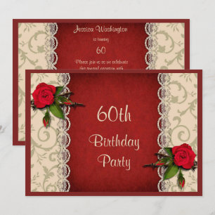 Red Roses & White Lace 60th Birthday Party Invitation