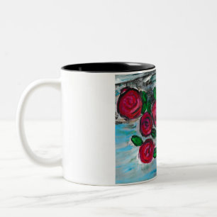 Red Roses With Blue Bird  Two-Tone Coffee Mug