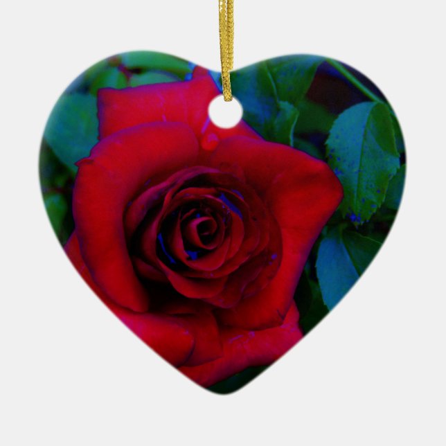 Red Roses with blue tones Ceramic Tree Decoration (Front)