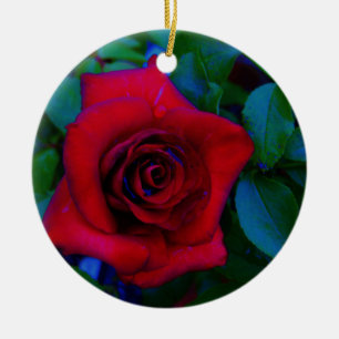 Red Roses with blue tones Ceramic Tree Decoration