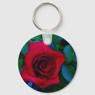 Red Roses with blue tones Key Ring