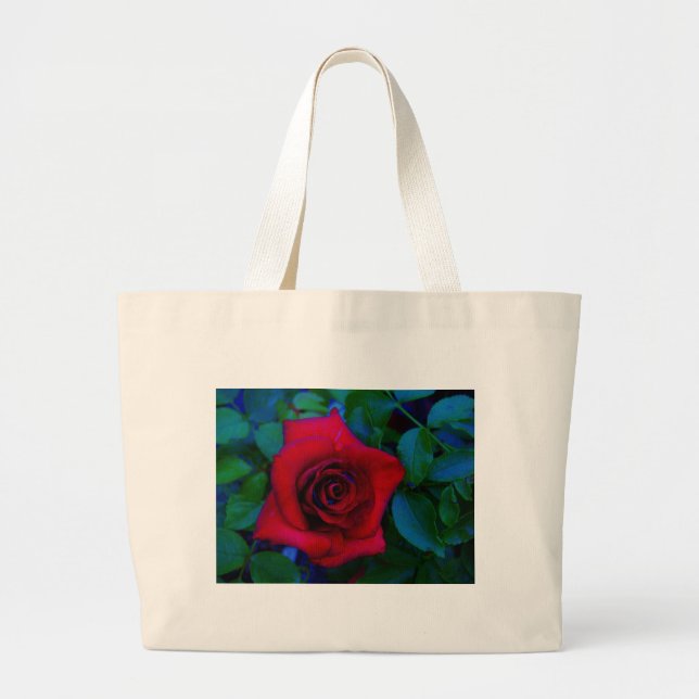 Red Roses with blue tones Large Tote Bag (Front)