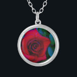 Red Roses with blue tones Silver Plated Necklace<br><div class="desc">Red Roses with blue tones Red Rose Lovely red rose background read to cutumize with you text. Great for any rose lover. Photo by Sandy Closs,  taken at Lake Arrowhead. "red rose""red roses""pink rose""pink roses""weddings""love gift""red flower""red flowers""red floral" red blue rose roses "gifts with roses"</div>