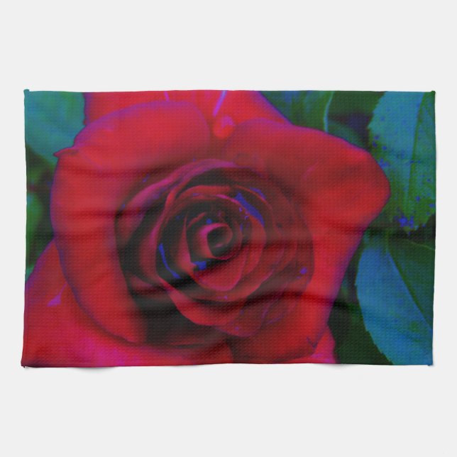Red Roses with blue tones Tea Towel (Horizontal)
