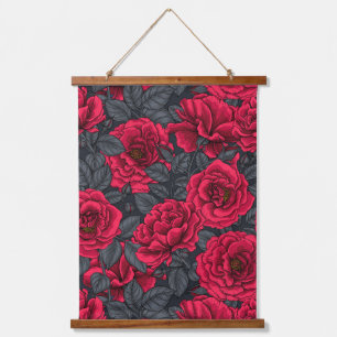 Red roses with grey leaves hanging tapestry