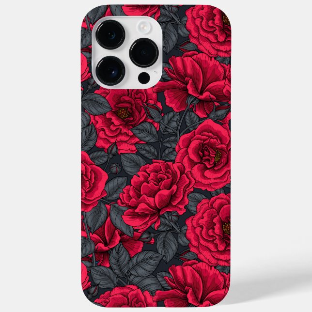 Red roses with grey leaves on black Case-Mate iPhone case (Back)