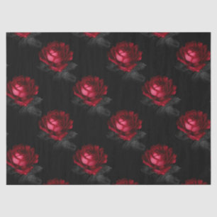Red Roses with Grey Leaves on Black Decoupage Tissue Paper