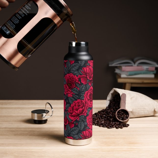Red roses with grey leaves water bottle (Coffee)