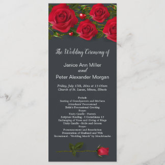 Red roses with hearts on grey Wedding Program Programme